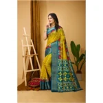 Generic Women's Soft Dola Cotton Kalamkari Printed Saree With Unstitched Blouse 5.5Mtr (Yellow) - Image 4