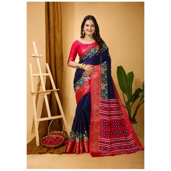 Navy Blue Kalamkari Dola Cotton Saree for Women