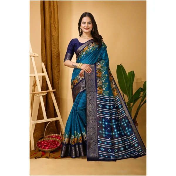 Soft Blue Dola Cotton Kalamkari Printed Saree