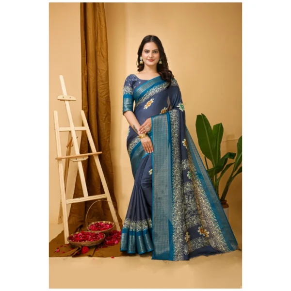 Grey Kalamkari Printed Saree for Women