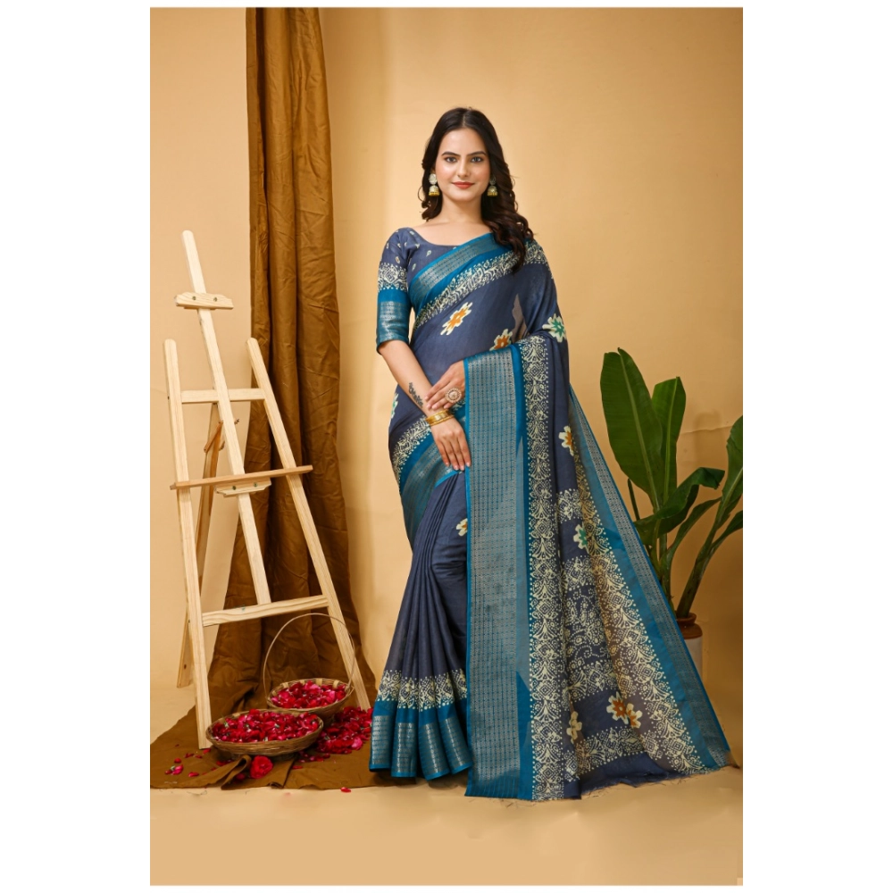 Grey Kalamkari Printed Saree for Women