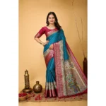 Women's Sky Blue Dola Cotton Kalamkari Saree
