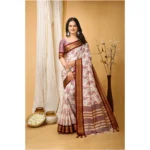 Soft Maroon Cotton Silk Printed Saree with Unstitched Blouse