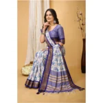 Generic Women's Soft Cotton Silk Printed Saree With Unstitched Blouse 5.5Mtr (Purple) - Image 2