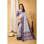 Purple Cotton Silk Printed Saree for Women