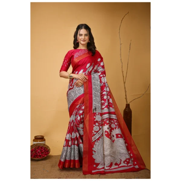 Pink Handloom Cotton Kalamkari Saree for Women