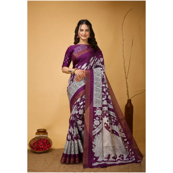 Purple Handloom Cotton Kalamkari Saree for Women