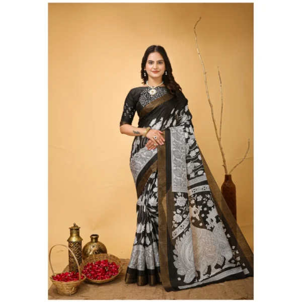 Black Kalamkari Cotton Saree for Women