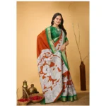 Generic Women's Soft Handloom Cotton Kalamkari Printed Saree With Unstitched Blouse 5.5Mtr (Orange) - Image 2