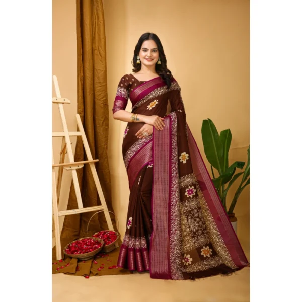 Maroon Blooming Marshmallow Fabric Kalamkari Saree