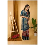 Generic Women's Soft Dola Cotton Kalamkari Printed Saree With Unstitched Blouse 5.5Mtr (Red) - Image 2