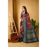 Generic Women's Soft Dola Cotton Kalamkari Printed Saree With Unstitched Blouse 5.5Mtr (Red) - Image 4