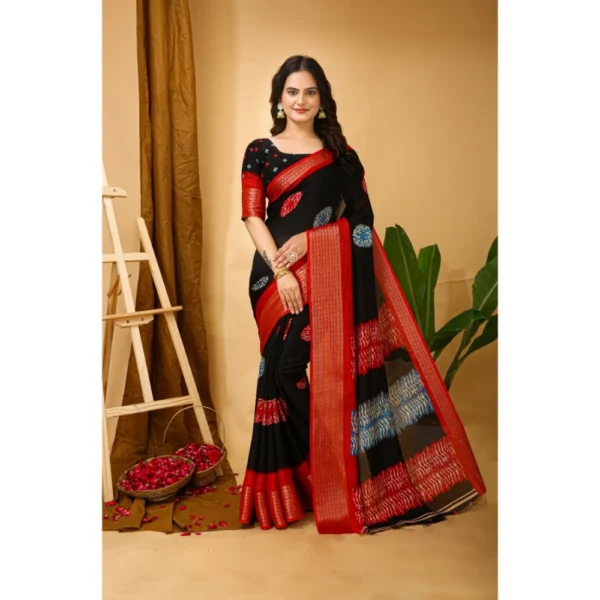 Black Soft Blooming Marshmallow Fabric Kalamkari Printed Saree for Women