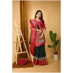 Generic Women's Soft Dola Cotton Kalamkari Printed Saree With Unstitched Blouse 5.5Mtr (B.Green) - Image 2