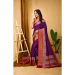 Generic Women's Soft Dola Cotton Kalamkari Printed Saree With Unstitched Blouse 5.5Mtr (Purple) - Image 4