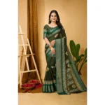 Green Kalamkari Marshmallow Fabric Saree for Women