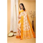 Generic Women's Soft Cotton Silk Printed Saree With Unstitched Blouse 5.5Mtr (Yellow) - Image 4
