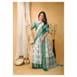 Generic Women's Soft Cotton Silk Printed Saree With Unstitched Blouse 5.5Mtr (Turquoise) - Image 2