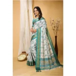 Generic Women's Soft Cotton Silk Printed Saree With Unstitched Blouse 5.5Mtr (Turquoise) - Image 3