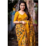 Generic Women's Soft Dola Cotton Kalamkari Printed Saree With Unstitched Blouse 5.5Mtr (Yellow) - Image 2