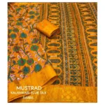 Generic Women's Soft Dola Cotton Kalamkari Printed Saree With Unstitched Blouse 5.5Mtr (Yellow) - Image 3