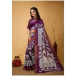 Generic Women's Soft Handloom Cotton Kalamkari Printed Saree With Unstitched Blouse 5.5Mtr (Purple) - Image 3