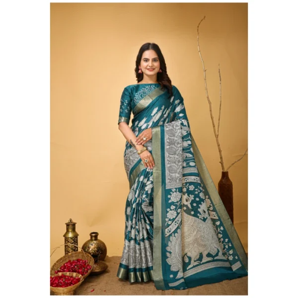 Turquoise Kalamkari Cotton Saree for Women