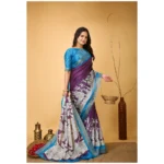 Generic Women's Soft Handloom Cotton Kalamkari Printed Saree With Unstitched Blouse 5.5Mtr (Purple) - Image 2