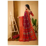 Generic Women's Soft Dola Cotton Kalamkari Printed Saree With Unstitched Blouse 5.5Mtr (Maroon) - Image 2