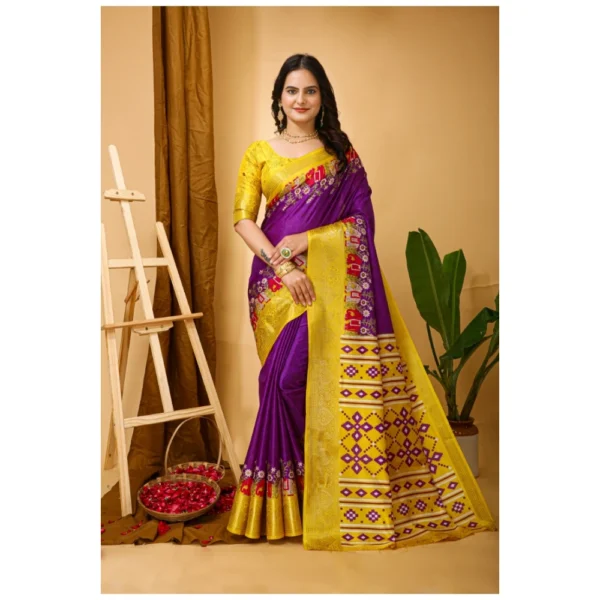 NariHaat Soft Purple Dola Cotton Kalamkari Printed Saree