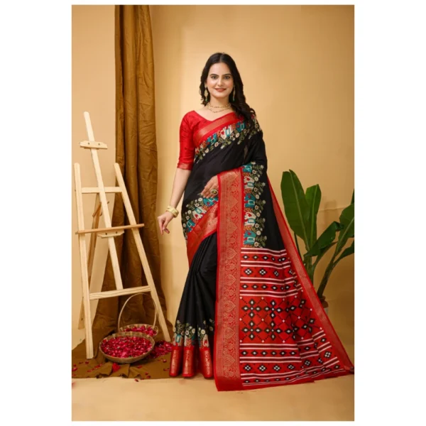 Soft Black Dola Cotton Kalamkari Printed Saree