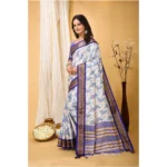 Generic Women's Soft Cotton Silk Printed Saree With Unstitched Blouse 5.5Mtr (Purple) - Image 4
