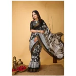 Generic Women's Soft Handloom Cotton Kalamkari Printed Saree With Unstitched Blouse 5.5Mtr (Black) - Image 2