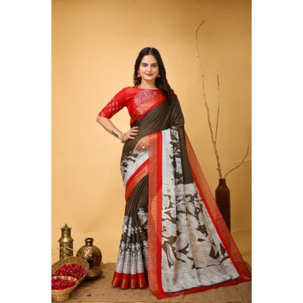 Brown Kalamkari Cotton Saree for Women