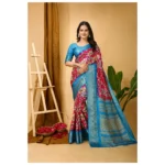 Generic Women's Soft Dola Cotton Kalamkari Printed Saree With Unstitched Blouse 5.5Mtr (Pink) - Image 4