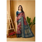 Red Dola Cotton Kalamkari Printed Saree for Women