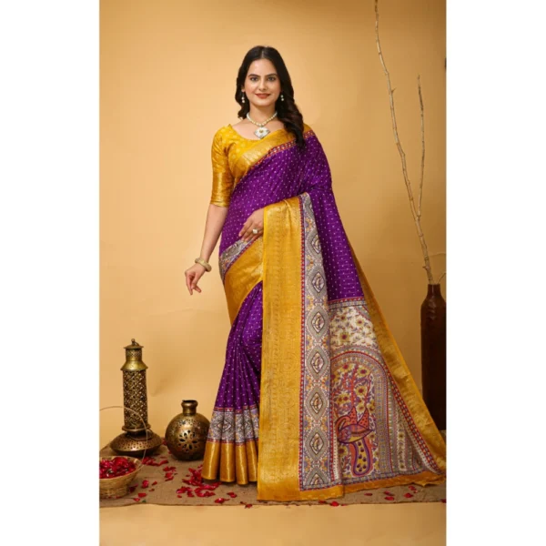 Women's Purple Dola Cotton Kalamkari Saree