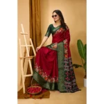 Generic Women's Soft Dola Cotton Kalamkari Printed Saree With Unstitched Blouse 5.5Mtr (Red) - Image 2