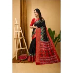 Generic Women's Soft Dola Cotton Kalamkari Printed Saree With Unstitched Blouse 5.5Mtr (Black) - Image 4