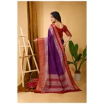 Generic Women's Soft Dola Cotton Kalamkari Printed Saree With Unstitched Blouse 5.5Mtr (Purple) - Image 3
