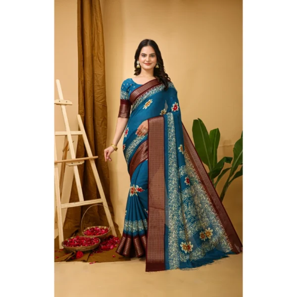 Blue Kalamkari Printed Saree for Women
