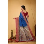 Generic Women's Soft Dola Cotton Kalamkari Printed Saree With Unstitched Blouse 5.5Mtr (Blue) - Image 3