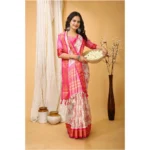 Generic Women's Soft Cotton Silk Printed Saree With Unstitched Blouse 5.5Mtr (Pink) - Image 2