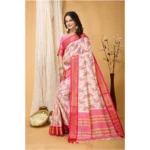 Generic Women's Soft Cotton Silk Printed Saree With Unstitched Blouse 5.5Mtr (Pink) - Image 4