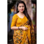 Generic Women's Soft Dola Cotton Kalamkari Printed Saree With Unstitched Blouse 5.5Mtr (Yellow) - Image 4