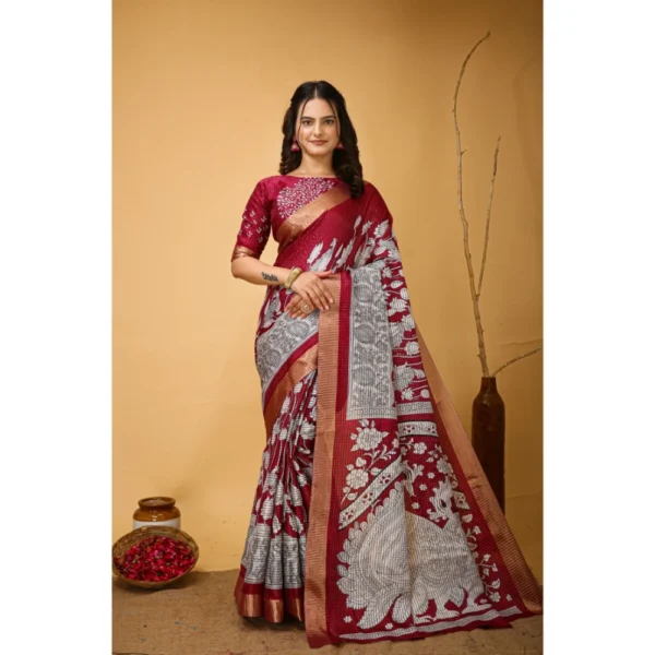 Maroon Handloom Cotton Kalamkari Saree for Women