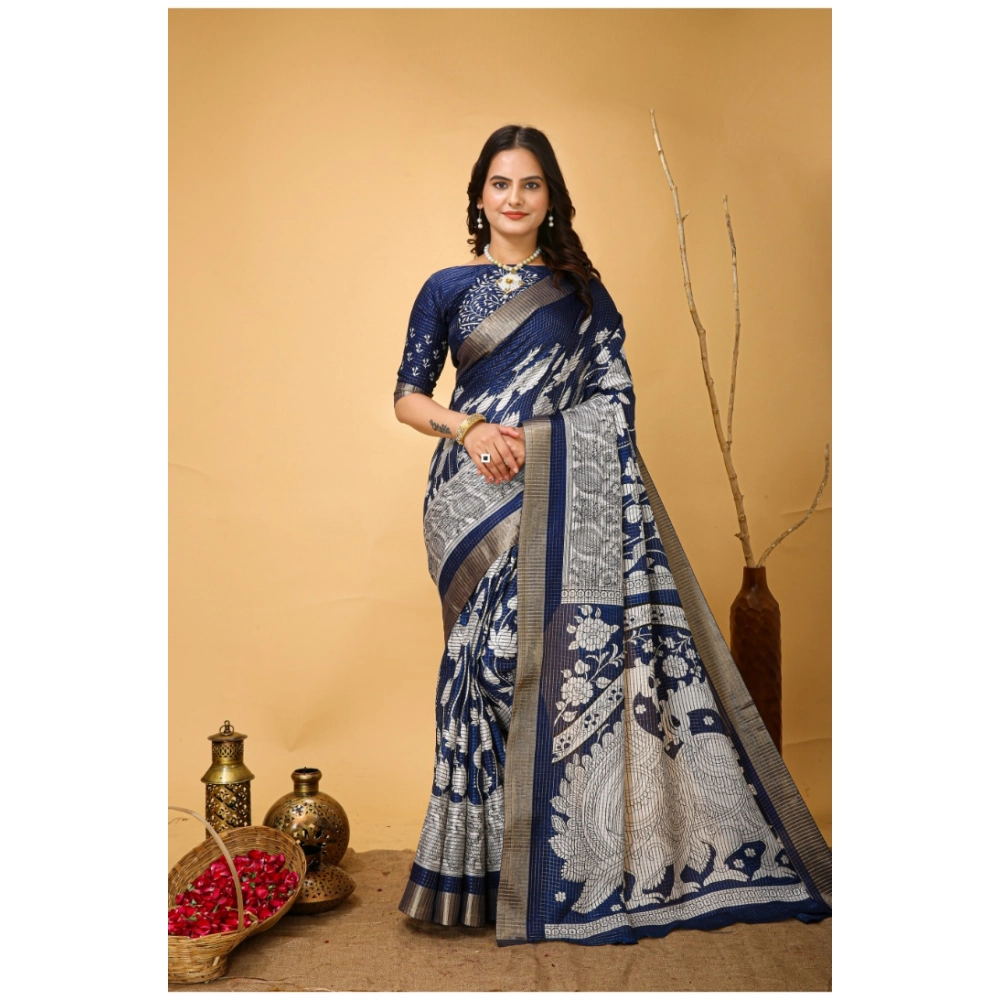 Blue Kalamkari Cotton Saree for Women