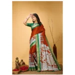 Generic Women's Soft Handloom Cotton Kalamkari Printed Saree With Unstitched Blouse 5.5Mtr (Orange) - Image 4