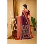 Generic Women's Soft Blooming Marshmallow Fabric Kalamkari Printed Saree With Unstitched Blouse 5.5Mtr (Wine) - Image 3