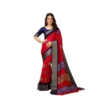 Red Soft Blooming Marshmallow Fabric Kalamkari Printed Saree for Women